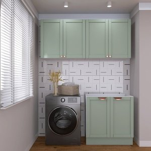 Lavanderia Modulada 3 Peças sem Tampo 2 Armários Aéreos 4 Portas 1 Balcão Cabecasa Madeiramadeira