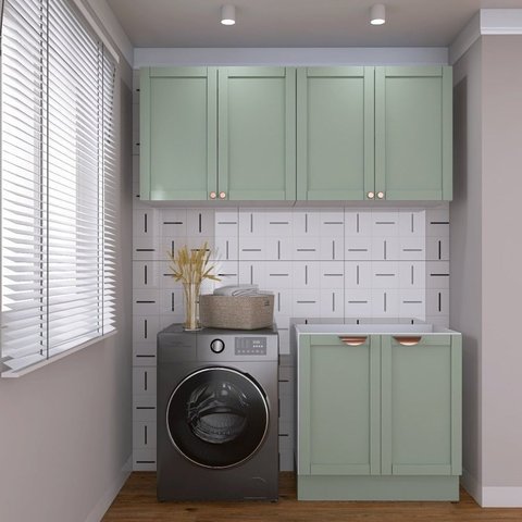 Lavanderia Modulada 3 Peças sem Tampo 2 Armários Aéreos 4 Portas 1 Balcão CabeCasa MadeiraOriginals