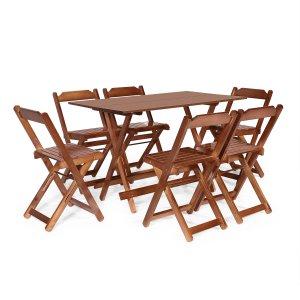 Conjunto Dobrável 120 X 70 com 6 Cadeiras Cor Imbuia Móveis Britz