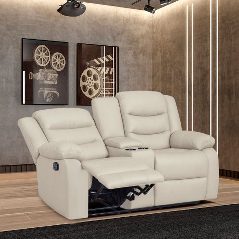 Poltrona Reclinável Sala de Cinema 2 Lugares Massagem Aquecimento Oscar Manual Porta Copos Baú Centr