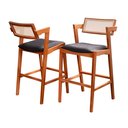 Ver imagem 4 de Kit 2 Banquetas Madeira Maciça, Estofada e Rattan de Fibra 100% Natural Nápoles Espresso Móveis Marrom/Champagne/Couro Preto