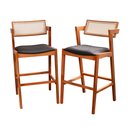 Ver imagem 3 de Kit 2 Banquetas Madeira Maciça, Estofada e Rattan de Fibra 100% Natural Nápoles Espresso Móveis Marrom/Champagne/Couro Preto