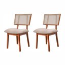 Ver imagem 1 de Kit 2 Cadeiras Madeira Maciça, Rattan de Fibra 100% Natural e Estofada Lívia Espresso Móveis Champagne/Linho Bege