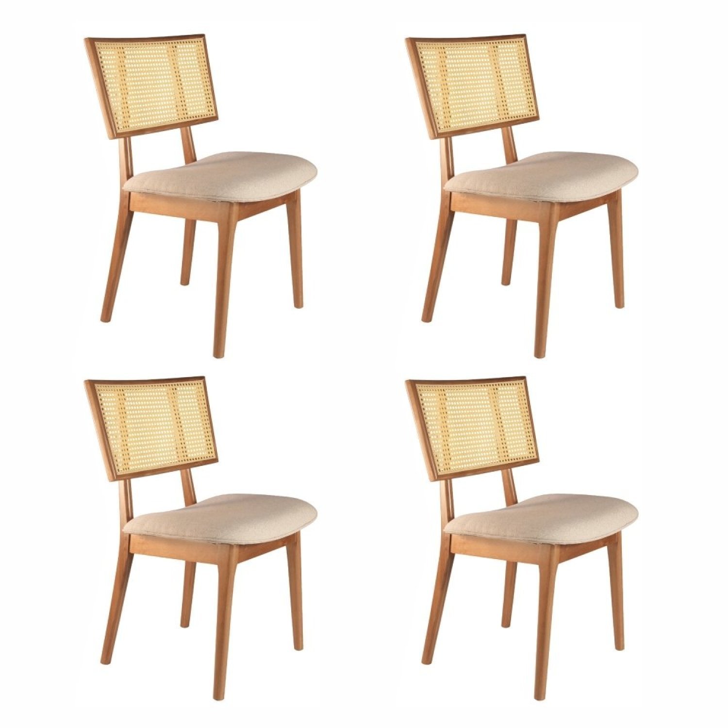 Conjunto com 4 Cadeiras Madeira Maciça com Rattan Natural e Estofada 88x57x46cm Livia 