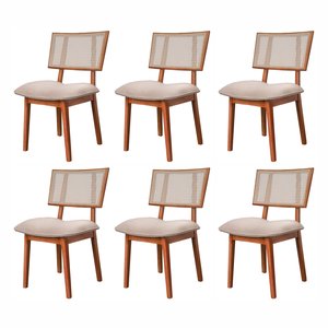 Conjunto de 6 cadeiras em Madeira Maciça, Rattan de Fibra 100% Natural e Estofada Lívia Authentic