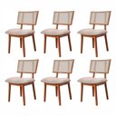 Ver imagem 1 de Kit 6 Cadeiras Madeira Maciça, Rattan de Fibra 100% Natural e Estofada Lívia Espresso Móveis Champagne/Linho Bege