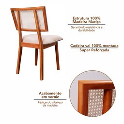 Conjunto de 6 cadeiras em Madeira Maciça, Rattan de Fibra 100% Natural e Estofada Lívia Authentic - 6