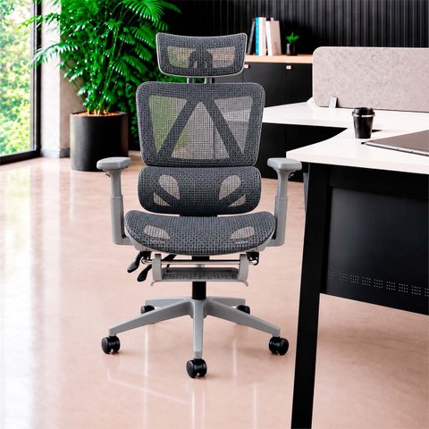 Cadeira Presidente Titan Ergonômica Tela Mesh Reclinável com Apoio para Pés Cinza