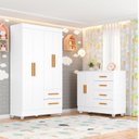 Ver imagem 1 de Quarto Bebê Infantil com Guarda-Roupa 4 Portas e 2 Gavetas com Cômoda 4 Gavetas e 2 Portas Lite Branco