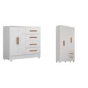Ver imagem 2 de Quarto Bebê Infantil com Guarda-Roupa 4 Portas e 2 Gavetas com Cômoda 4 Gavetas e 2 Portas Lite Branco