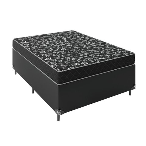 Cama Box Viúva + Colchão Espuma D20 - 51x128x188cm - e-Shop Casa - Couro Preto
