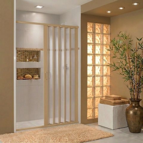 Box para Banheiro de PVC 185x160cm Sanfonado Frontal Bcf Marrom/Bege