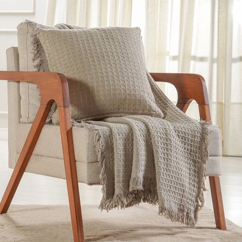 Manta Decorativa para Sofá Waffle 100% Algodão 160x220cm Cashmere