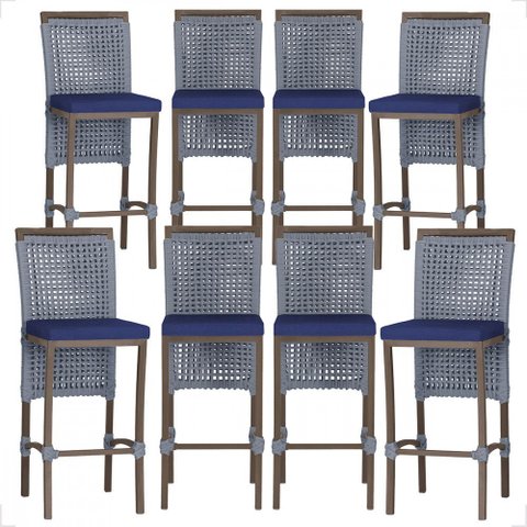 8 Banqueta em Alumínio Roma Marrom Corda Náutica Tecido 10