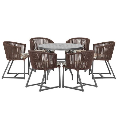 Mesa e 6 Cadeiras e Noronha Preto E6 Trama Original Marrom