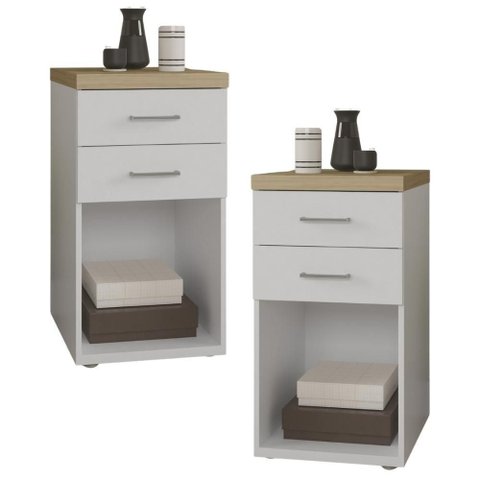 Kit 02 Gaveteiros para Escritório Home Office 2 Gavetas Orly A02 Olmo Branco - Lyam Decor