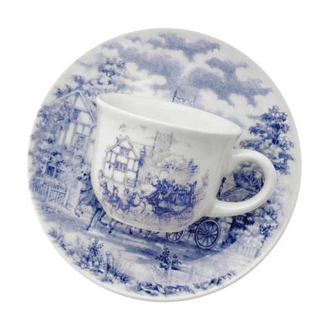 Conjunto de Xícara e Pires em Porcelana Cena Inglesa 2 Peças - Oxford Biona