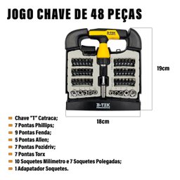 B-tek - Conjunto Chave Bits e Soquetes 48 Pcs com Estojo - 2