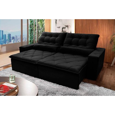Sofá Retrátil/Reclinável Islândia 2,70m Suede Velut Preto c/ Molas no Assento - King House