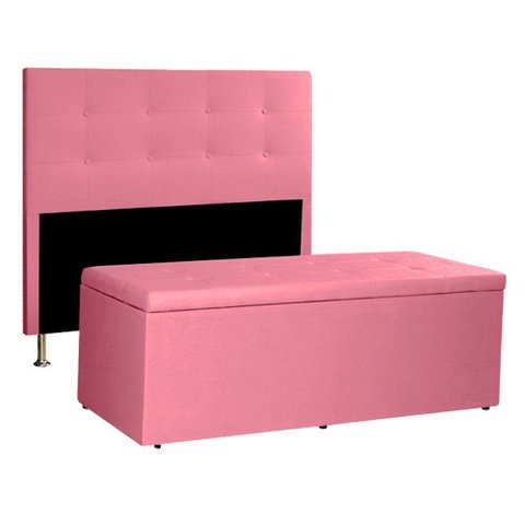 Kit Cabeceira e Calçadeira Baú Casal 1,40m Berlim Suede Rosa - Pallazio