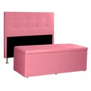 Ver imagem 1 de Kit Cabeceira e Calçadeira Baú Casal 1,40m Berlim Suede Rosa - Pallazio