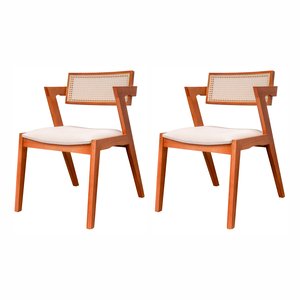 Conjunto com 2 Cadeiras Madeira Maciça com Rattan Natural e Estofada 81,5x53x57cm Verona 