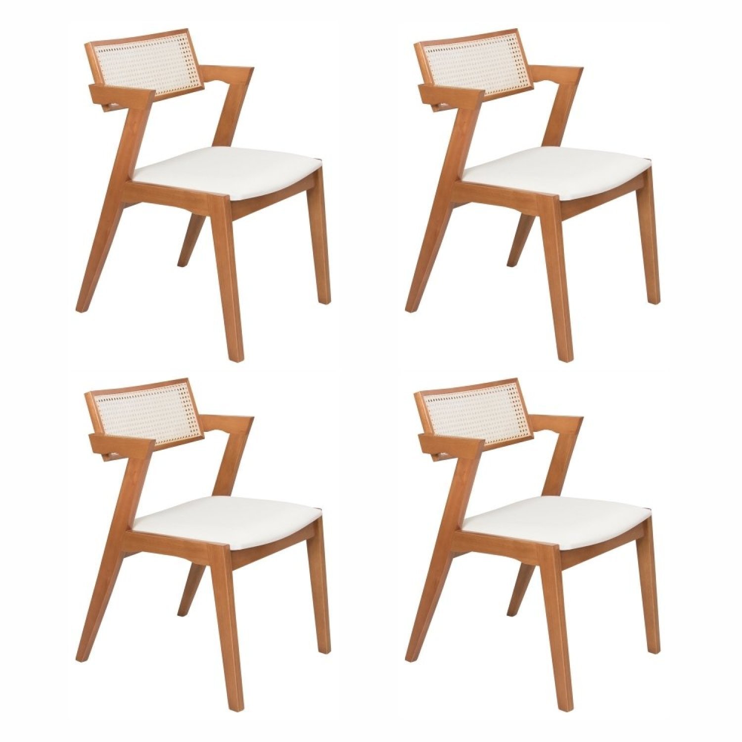 Conjunto com 4 Cadeiras Madeira Maciça com Rattan Natural e Estofada 81,5x53x57cm Verona 