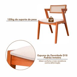 Conjunto com 4 Cadeiras Madeira Maciça com Rattan Natural e Estofada 81,5x53x57cm Verona - 7