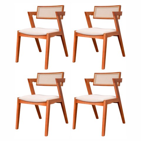 Kit 4 cadeiras Madeira Maciça, Rattan de Fibra 100% Natural e Estofada Verona Espresso Móveis 