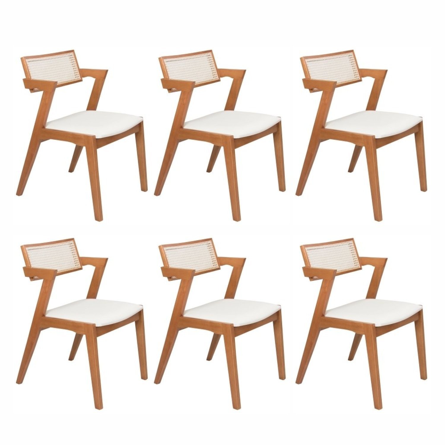 Conjunto com 6 Cadeiras Madeira Maciça com Rattan Natural e Estofada 81,5x53x57cm Verona  - 1