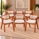 Ver imagem 1 de Kit 6 Cadeiras Madeira Maciça, Rattan de Fibra Natural e Estofada Verona Espresso Móveis