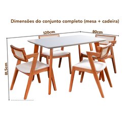Conjunto Mesa Verona Tampo Off White com 4 Cadeiras em Madeira Maciça, Estofada e Rattan de Fibra 100% Natural Verona Authentic - 6