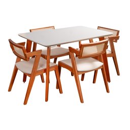 Conjunto Mesa Verona Tampo Off White com 4 Cadeiras em Madeira Maciça, Estofada e Rattan de Fibra 100% Natural Verona Authentic - 5