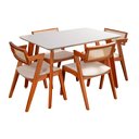 Ver imagem 5 de Conjunto Mesa Verona Tampo Off White com 4 Cadeiras Madeira Maciça, Estofada e Rattan de Fibra 100%
