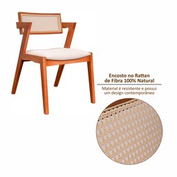 Conjunto Mesa Verona Tampo Off White com 4 Cadeiras em Madeira Maciça, Estofada e Rattan de Fibra 100% Natural Verona Authentic - 16