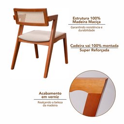 Conjunto Mesa Verona Tampo Off White com 4 Cadeiras em Madeira Maciça, Estofada e Rattan de Fibra 100% Natural Verona Authentic - 14