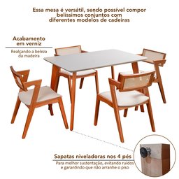 Conjunto Mesa Verona Tampo Off White com 4 Cadeiras em Madeira Maciça, Estofada e Rattan de Fibra 100% Natural Verona Authentic - 2
