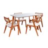 Conjunto Mesa Verona Tampo Off White com 4 Cadeiras Madeira Maciça, Estofada e Rattan de Fibra 100% Natural Verona  - 4