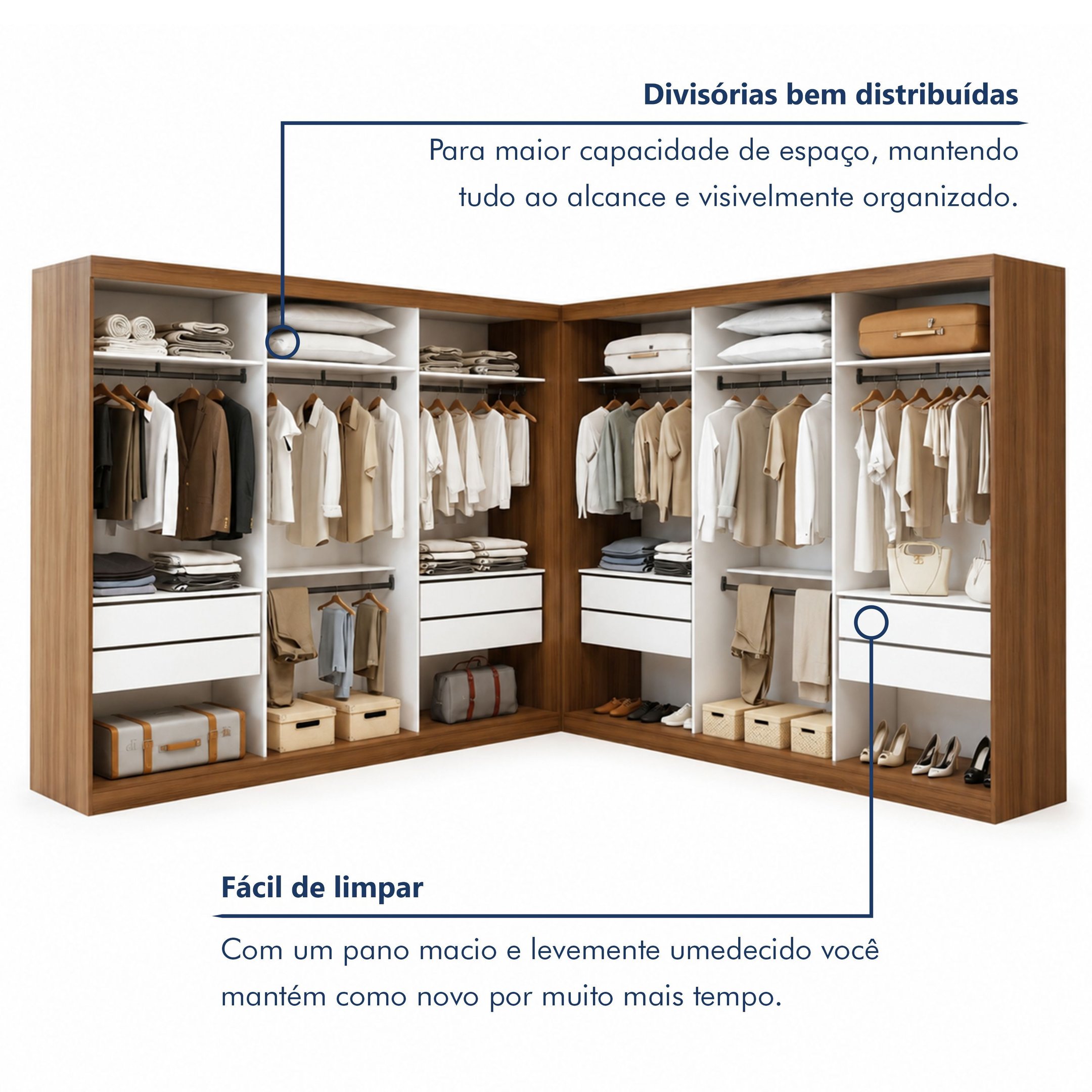 Closet Casal sem Portas 8 Gavetas Paris Duo Premium Yescasa