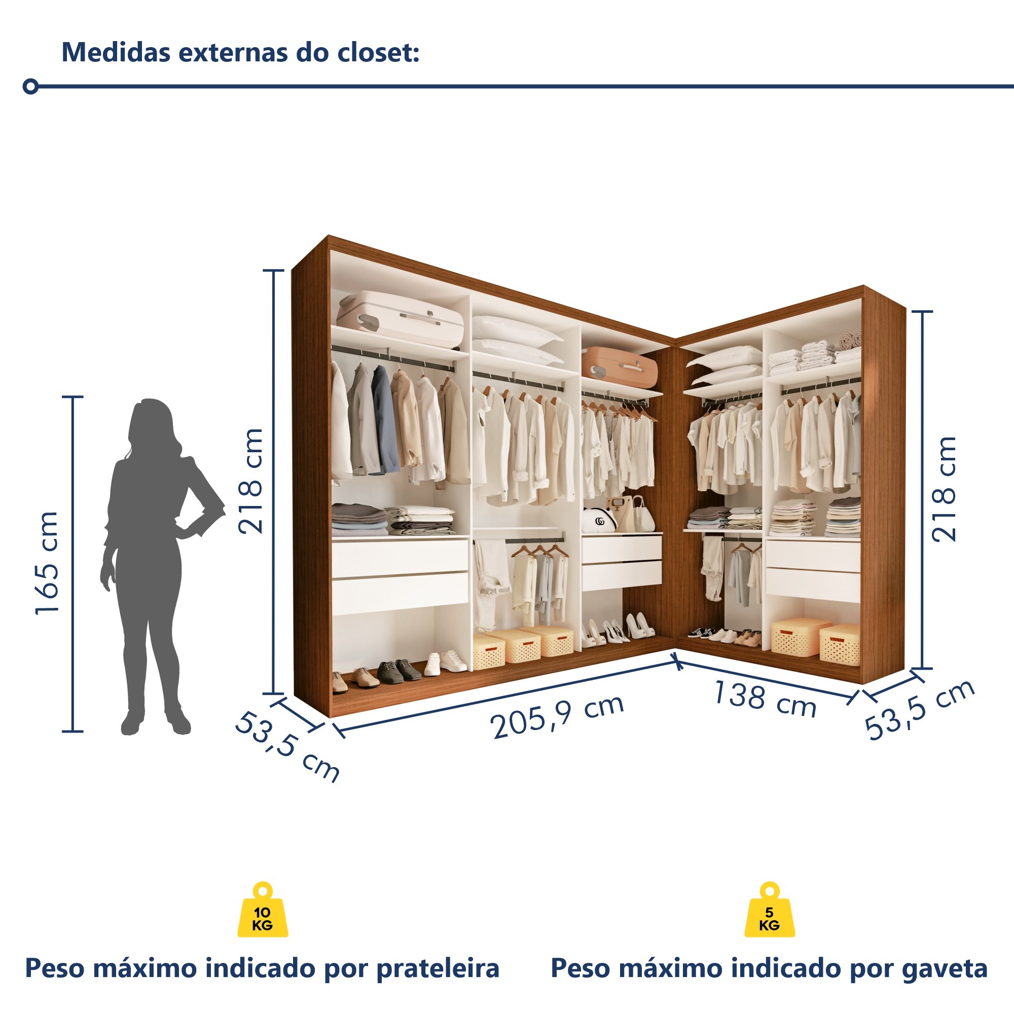 Conjunto Closet Casal sem Portas 2 Módulos 6 Gavetas França - 7