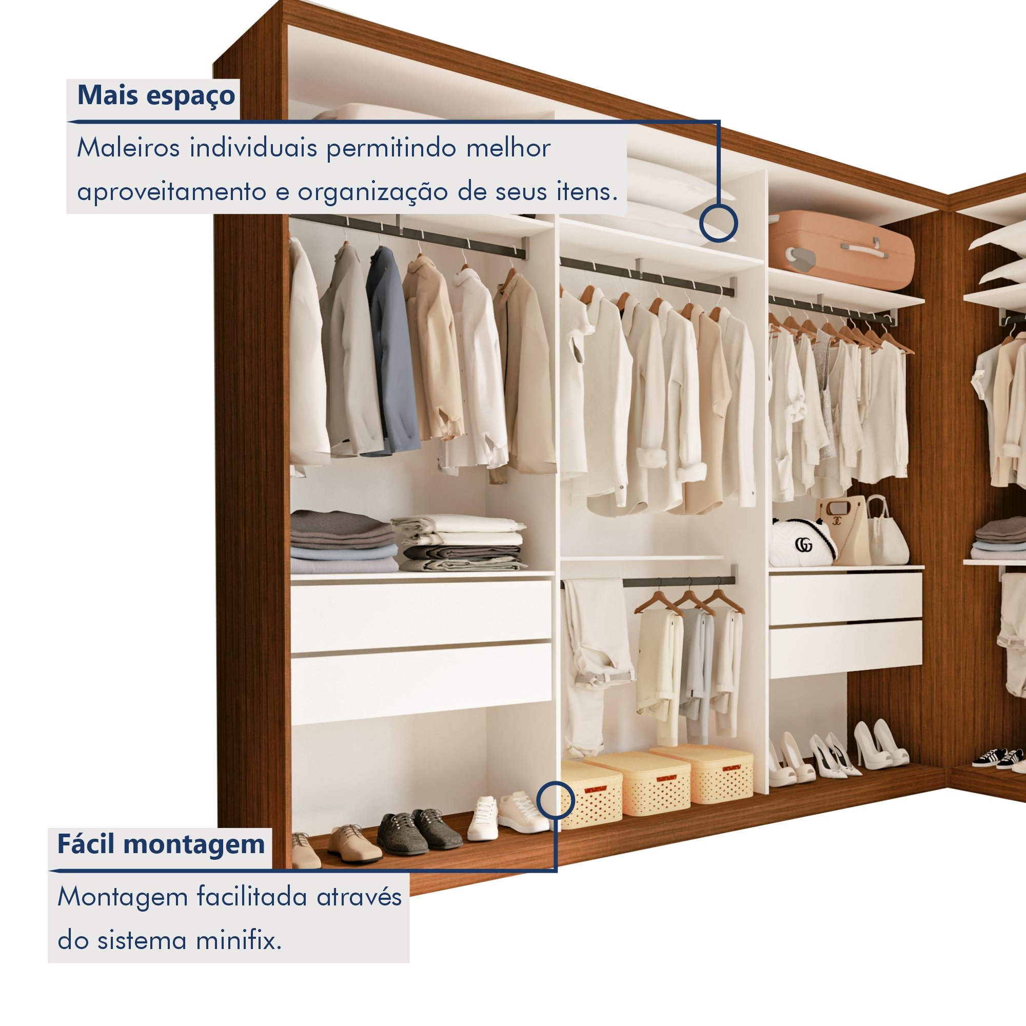 Conjunto Closet Casal sem Portas 2 Módulos 6 Gavetas França - 5