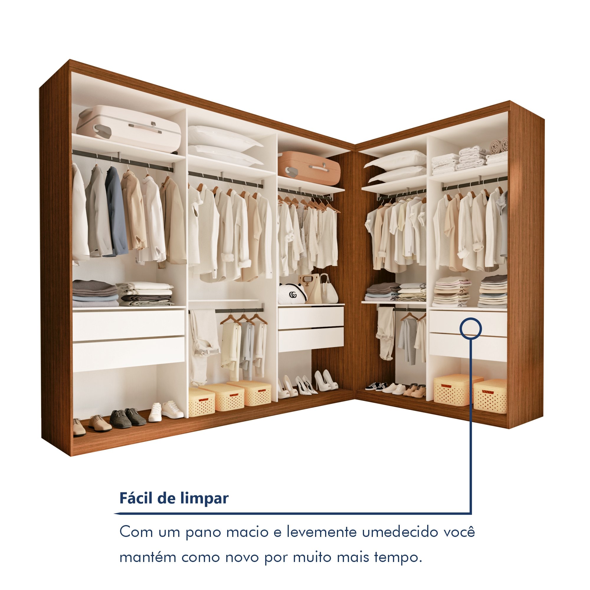 Conjunto Closet Casal sem Portas 2 Módulos 6 Gavetas França - 6