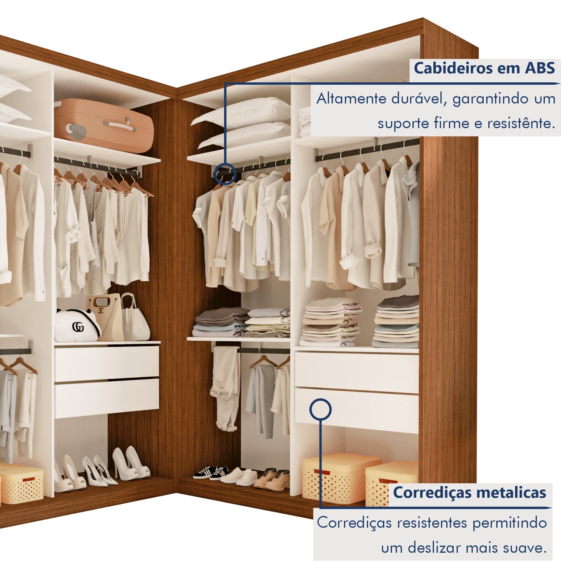 Conjunto Closet Casal sem Portas 2 Módulos 6 Gavetas França - 3