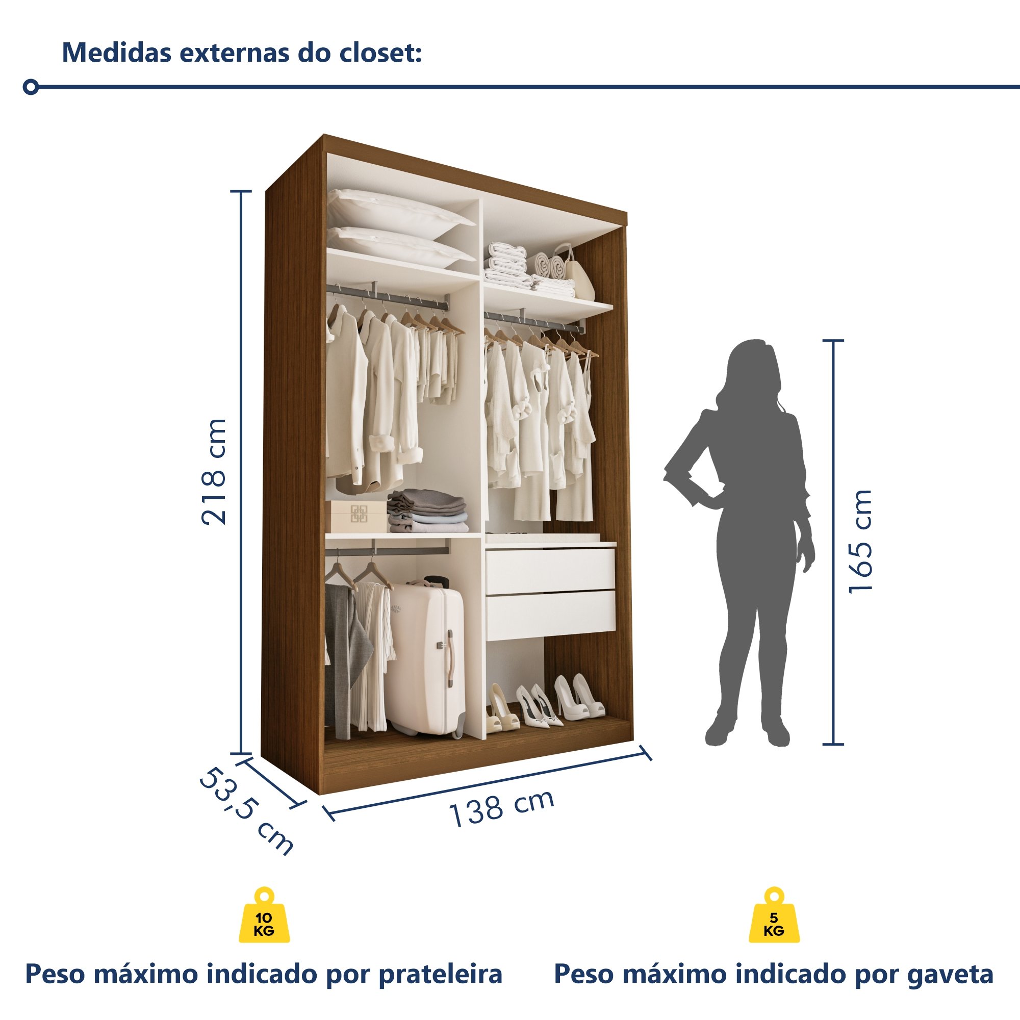 Closet Solteiro sem Portas 2 Gavetas Júlia - 8