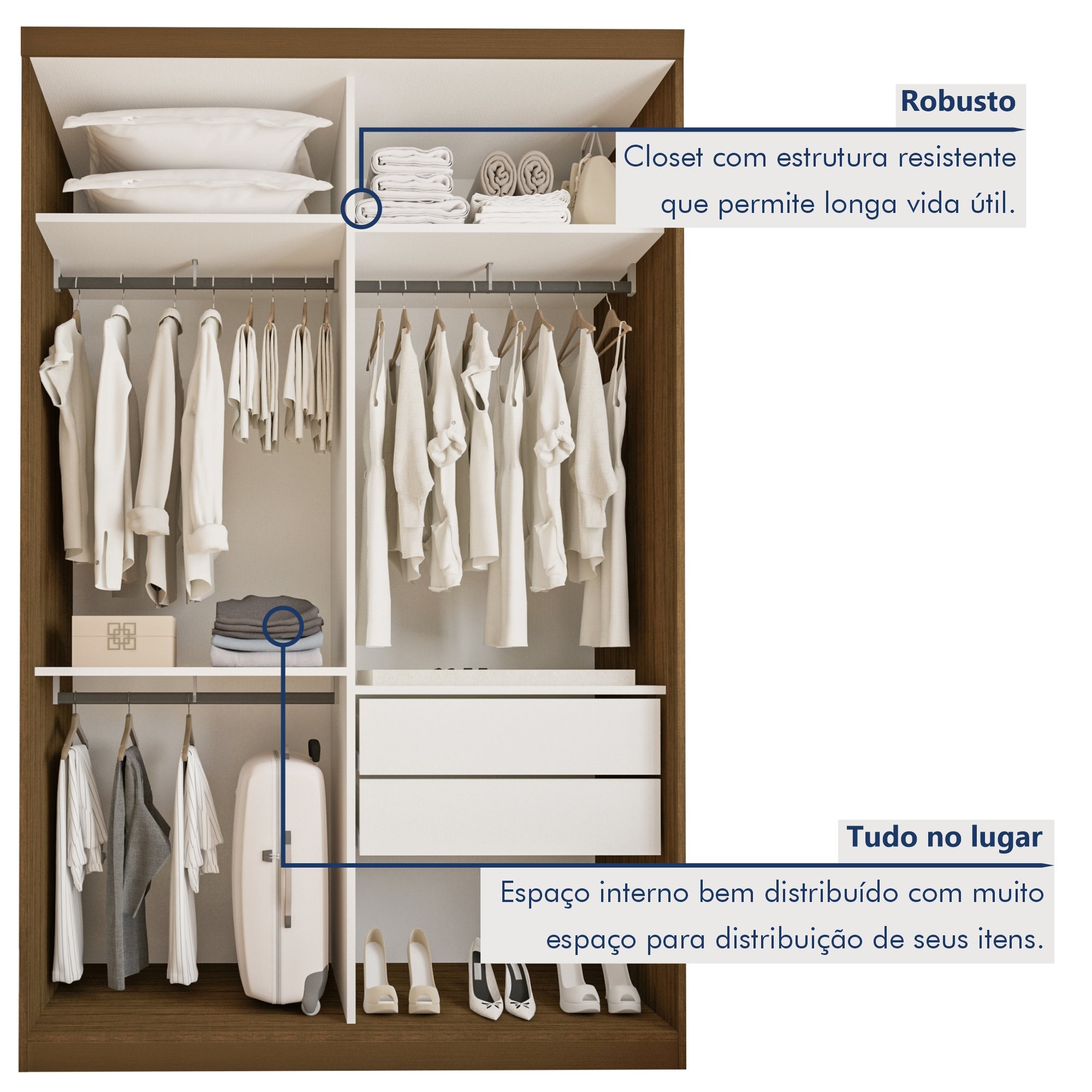 Closet Solteiro sem Portas 2 Gavetas Júlia - 6