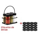 Ver imagem 2 de Porta Tempero Condimento 6 Potes Vidro Tampa Dosadora Suporte Preto com Alça Organização Cozinha