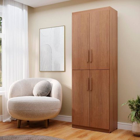 Multiuso Livreiro Flex 4 Portas Estante Vertical ou Balcão com Prateleiras  - Nature