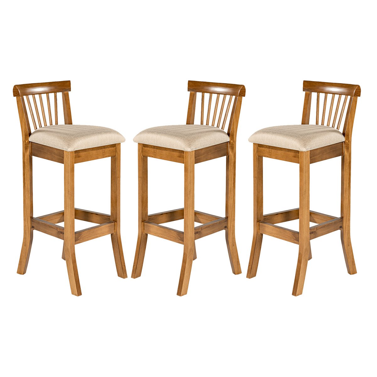 Kit 3 Banquetas Alta para Área Gourmet 36x100 Cm Valencia Madeira Maciça Imbuia Linho Bege M58 - RMI