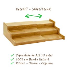 Suporte Organizador Potes de Temperos Retrátil em Bambu - 2
