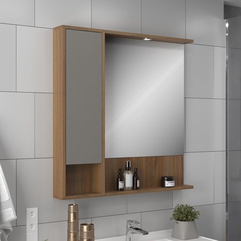 Espelheira para Banheiro Concept 80 Noce/Cimento